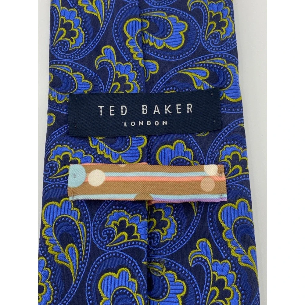 Ted‎ Baker London Mens Silk Necktie Blue Green Paisley Brocade Tie